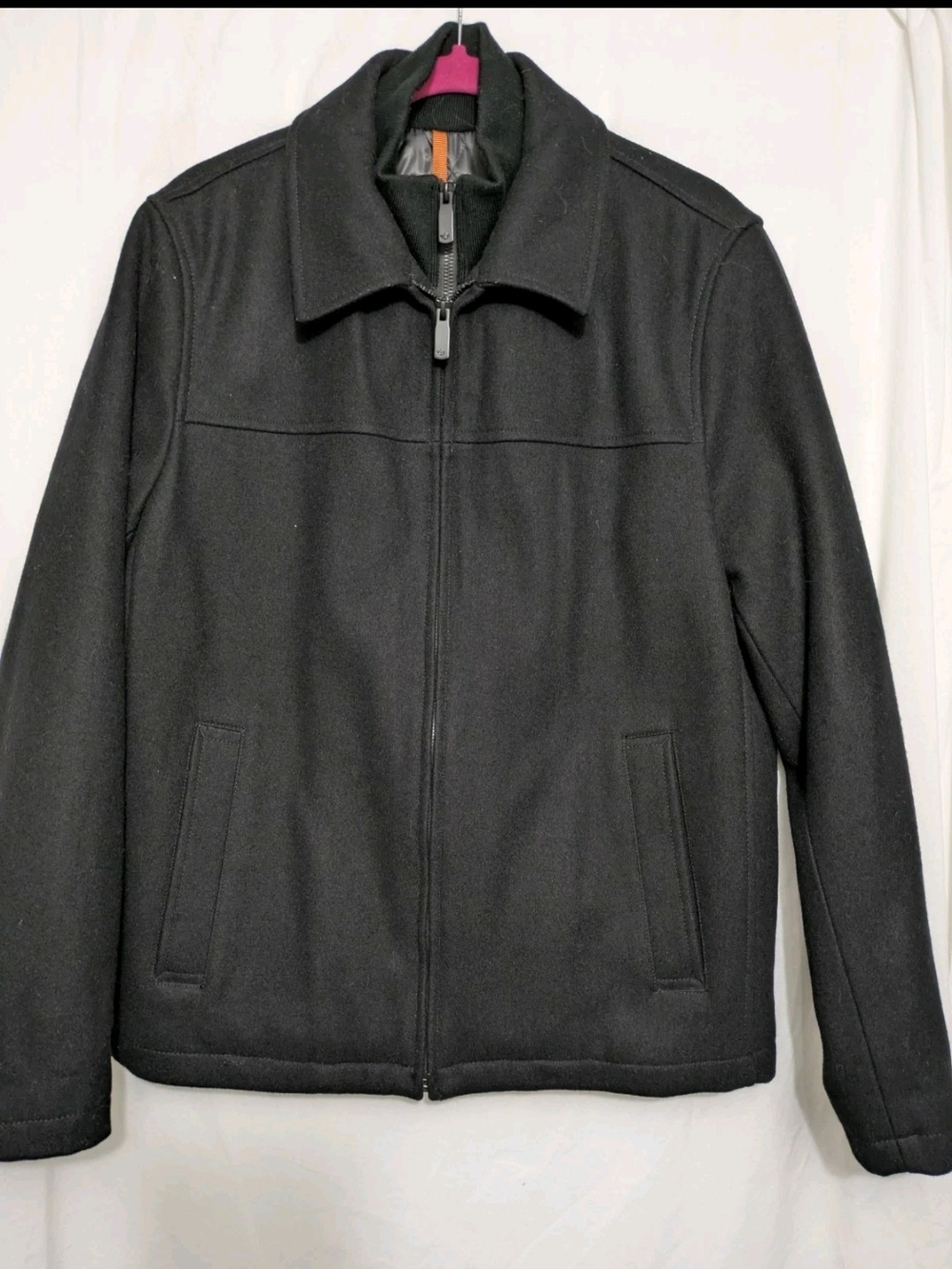 Dockers Mens Small Black Wool Blend Jacket Quilted Lined Full Zip Coat Pockets